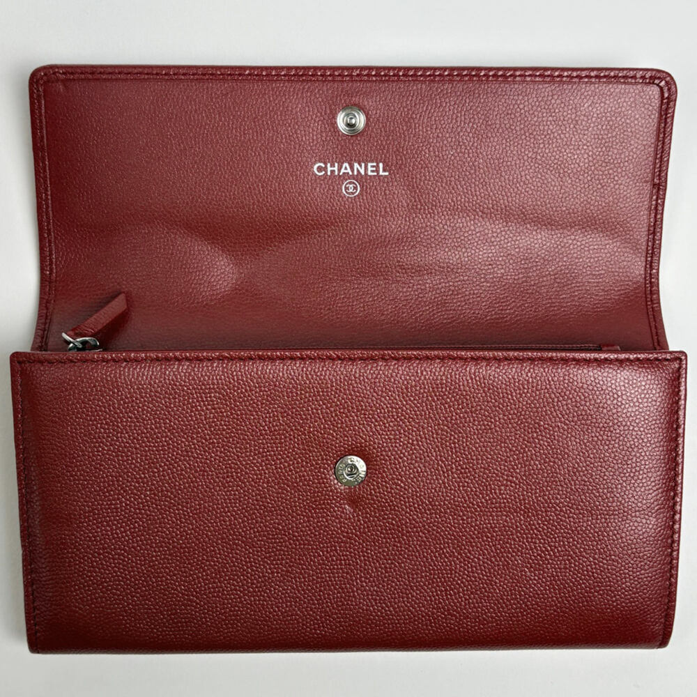 CHANEL Authentic Red Leather Logo Wallet - Picture 10 of 11